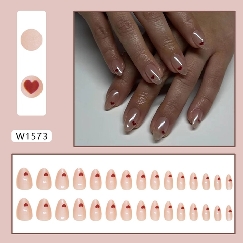 Almond Shape Press On Nails Με Ροζ Διαβάθμιση Και Κόκκινη Καρδιά Γλυκά Τεχνητά Ψεύτικα Νύχια Για Γυναικείο Μανικιούρ