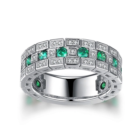 Vintage Kupfer Geometrischer Breiter Ring Für Damen Silberton Smaragdgrüner Strass Besetzt Full Finger Zeigefinger Ring Schmuck