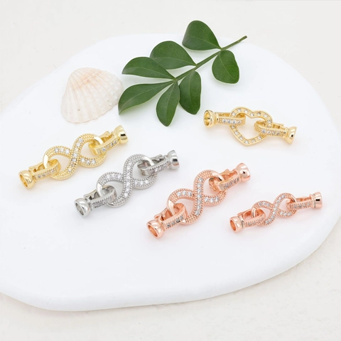 Infinity Heart Clover Round Jewelry Connectors Clasps 18K Gold Plated Brass Micro Paved Cubic Zirconia DIY Crafts