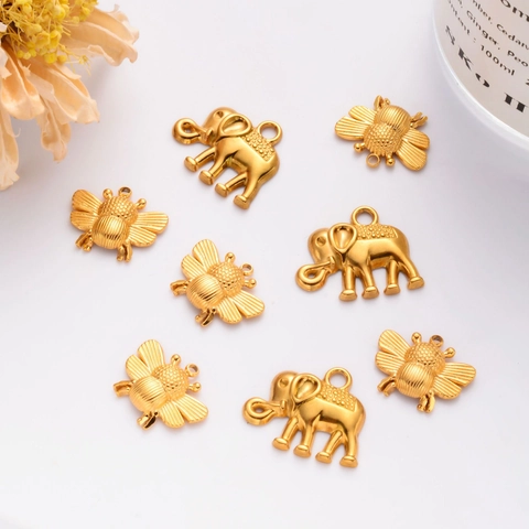 Bee Elephant Animal Charms Stainless Steel Gold Plated Pendants For Necklace Earring DIY Jewelry Making Craft Materials