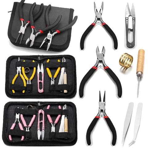 Jewelry Making Tools Kit Stainless Steel Pliers Tweezers Scissors Awl Jump Ring Opener Portable Zipper Case DIY Crafting