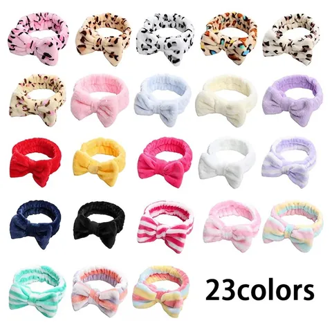 Soft Plush Face Washing Headband Large Bow Elastic Coral Fleece Hair Band For Makeup Skincare Spa Shower For Women Girls