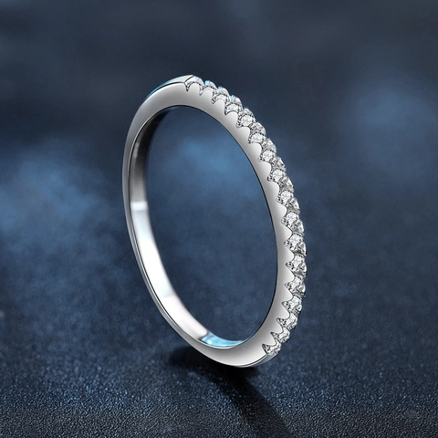 Moissanit Half Eternity Ring 925 Sterling Silber Minimalistischer Stapelbarer Band Schmuck Für Damen Jubiläum Hochzeit