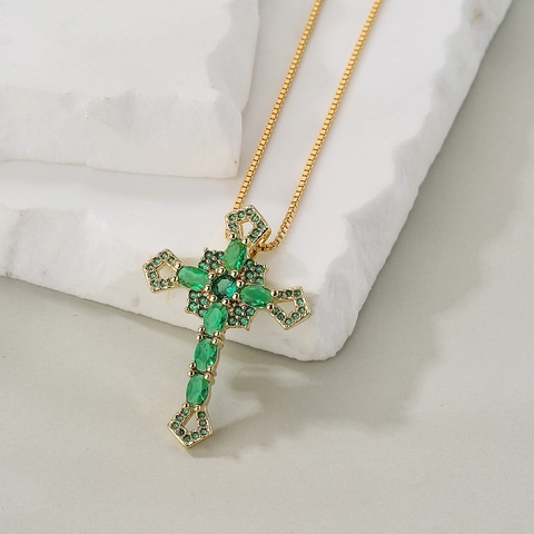 Kreuz Anhänger Halskette Kupfer 18K Vergoldet Geometrisch Zirkonia Nische Hip Hop Modeschmuck Für Damen