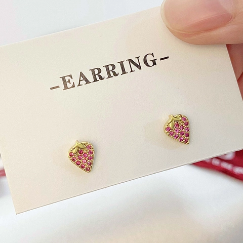 Orecchini A Lobo Fragola Dolce Ottone Placcato Oro 18K AAA Zircone Pavimentato Gioielli Frutta Regalo Per Donne Ragazze