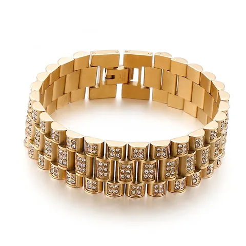 Ανδρικό Βραχιόλι Hip Hop Iced Out 316L Ανοξείδωτο Ατσάλι Στυλ Λουράκι Ρολογιού Πολυτελές Ζιργκόν Punk Κόσμημα