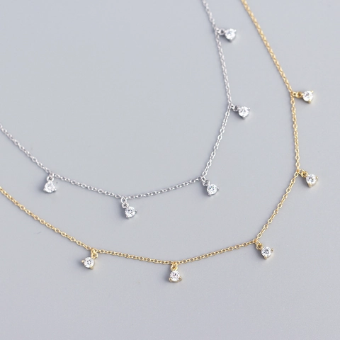 925 Sterling Silver Necklace With Round Zirconia Pendants Minimalist Dainty Clavicle Chain For Women Elegant Daily Jewelry