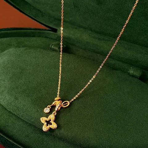 Collana Con Pendente In Rame Placcato Oro Con Fiore Cavo Quadrifoglio Zirconia Gioielli Di Moda Per Donne