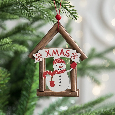 Decorazione Appesa Casa Di Legno Di Natale Cava Babbo Natale Pupazzo Di Neve Per Albero Di Natale