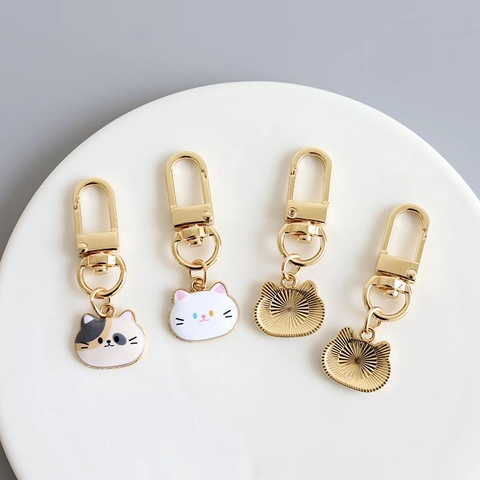 Cute Cat Keychain Metal Enamel Kawaii Kitten Head Pendant Bag Charm Fashion Jewelry Accessory For Women Girls
