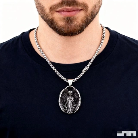 Praying Angel Pendant Necklace Stainless Steel Retro Gothic Religious Jewelry For Men Women Vintage Silver Color
