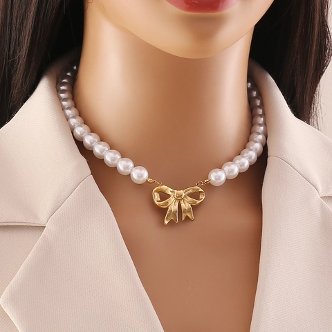 Lagenhalskette Aus Edelstahl Mit Herzanhänger Schleife Und Künstliche Perlenimitation Elegante Lange Quastenkette Für Damen