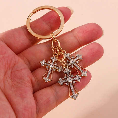 Portachiavi Con Ciondoli Multipli A Croce Lega Di Lusso Strass Anello Chiave Auto Fascino Borsa Accessorio Religioso