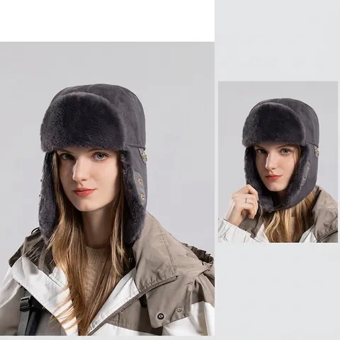 Gorro De Trampero De Invierno Gamuza Sintética Piel Sintética Grueso Cálido Resistente Al Viento Protección Para Oídos Gorro De Nieve