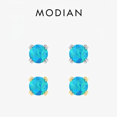 Runde Blaue Opal Ohrstecker Minimalistischer Eleganter Schmuck Für Damen Mit 925 Sterling Silber Ohrringpfosten