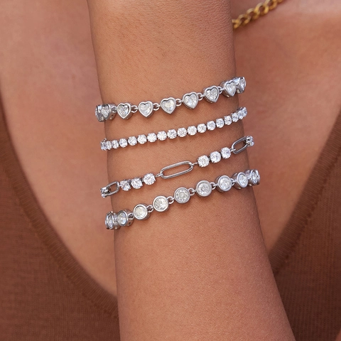 Bracciale Tennis Cuore Zircone Acciaio Inossidabile Impermeabile Ipoallergenico Gioielli Di Moda Lusso Donna