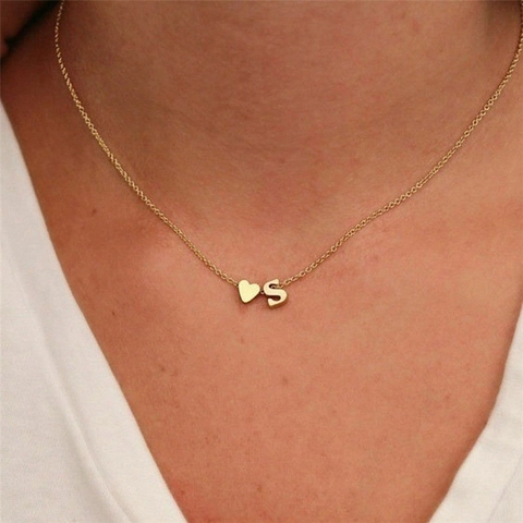 Collana con Ciondolo a Lettera Iniziale a Cuore in Acciaio Inossidabile per Donna Minimalista Oro Oro Rosa Argento Personalizzata 26 Lettere Alfabeto Gioielli di Moda