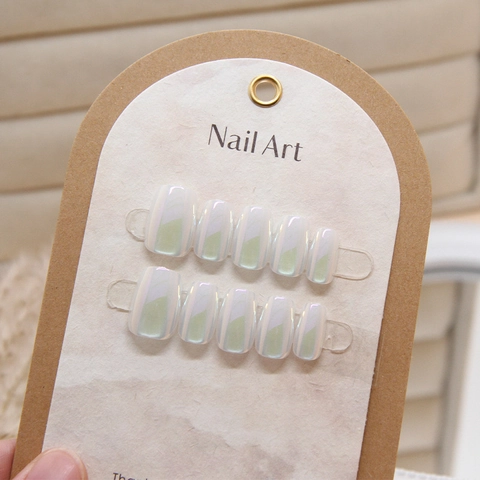 Katzenauge Künstliche Nägel Phantom Perlweiß Verlauf Grün Kurz Quadratisch Rund Maniküre Für Damen Täglich Elegante Fake Nails Zubehör