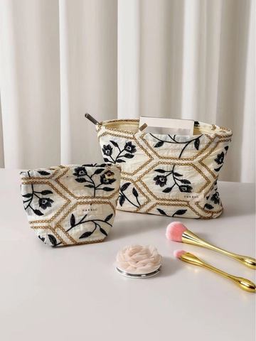 Vintage French Embroidery Cosmetic Bag Canvas Floral Makeup Pouch Portable Travel Toiletry Case Organizer For Women