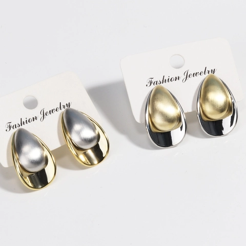 Bicolor Brushed Water Drop Stud Earrings Minimalist Copper Metal Teardrop Earrings Fashion Jewelry For Women Daily Party Accessories
