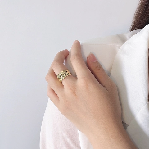 925 Sterling Silver Ring Irregular Texture Adjustable Open Band Minimalist Geometric Jewelry For Women