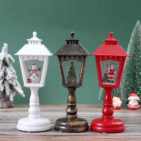Weihnachts Schneekugel Laterne LED Licht Glitzer Wassergefüllt Weihnachtsmann Schneemann Baum Schreibtisch Deko Geschenk