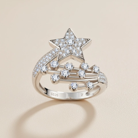Moissanit Stern Ring S925 Sterling Silber Elegant Sternschnuppe Komet Hochzeit Verlobung Schmuck Für Frauen Funkelnd