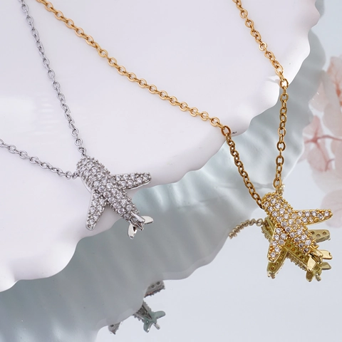 Collar Con Colgante De Avión Cobre Micro Pavé Circón Joyas De Viaje Elegantes Moda Estilo De Lujo Para Mujeres Niñas