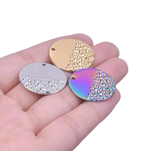 Pendente Tondo In Acciaio Inossidabile Texture Martellata Superficie Semiliscia Placcatura Sottovuoto Componenti Per Creazione Gioielli DIY Moda