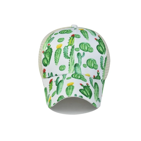 Women Ponytail Baseball Cap Cactus Print Mesh Back Criss Cross High Messy Bun Adjustable Cotton Sun Hat Breathable Outdoor