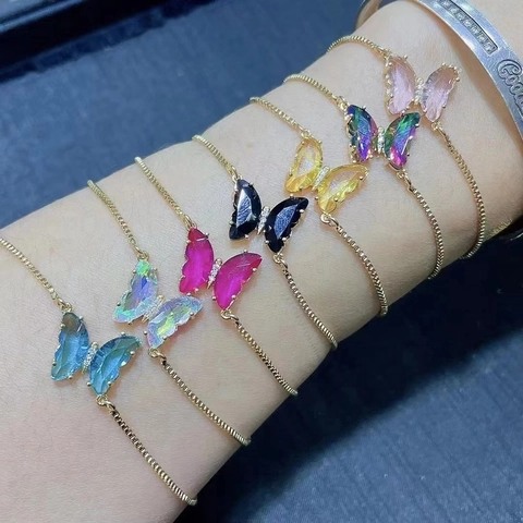 Bracciale con Ciondolo Farfalla in Rame Zirconia Moda Occidentale Cavigliera Regolabile Strass Gioielli per Donna Festa