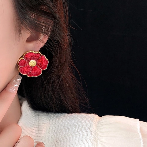 Vintage Flower Stud Earrings Alloy Enamel With 925 Sterling Silver Earring Post Retro Floral For Women