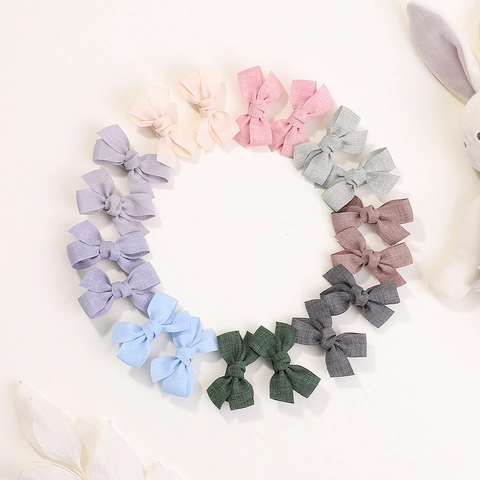 Handmade Polyester Ribbon Bowknot Hair Clips For Baby Girls Kids Cute Solid Color Fabric Bow Alligator Clips Hair Styling Accessories