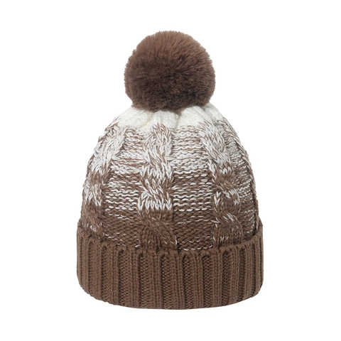 Gorro De Invierno Para Mujer Con Pompon De Piel Sintetica Punto Trenzado Acrilico Calido Grueso Forro Polar Degradado