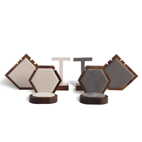 Jewelry Display Stand Walnut Wood And Velvet Necklace Bust Earring Ring Bracelet Organizer Luxury Counter Rack