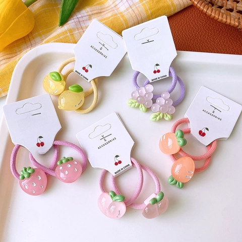 Cute Kids Hair Ties Translucent Resin Fruit Cartoon Animal Shapes High Elastic Nylon Ponytail Holders For Toddler Girls