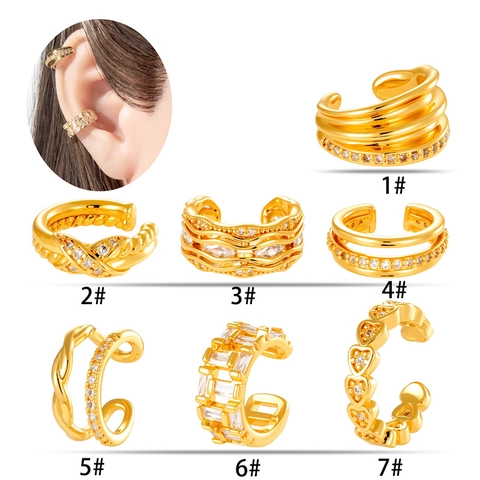 Ear Cuffs Sans Piercing Cuivre Zirconium Forme U Cœur Multi Couches Rétro Boucles D'oreilles Clip Pour Femmes Hommes