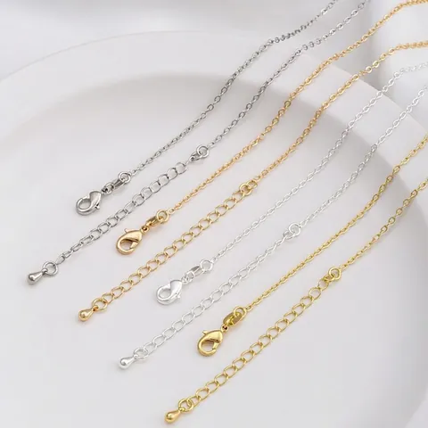 14K Gold Plated Copper Necklace Chain Satellite Bead Flat O Link Choker With Lobster Clasp And Water Drop Extension Chain