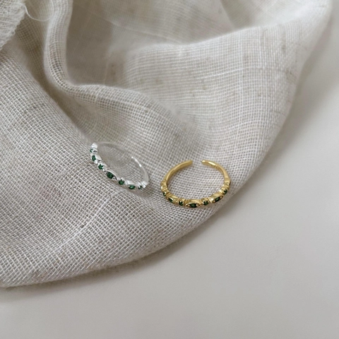 925 Sterling Silber Ring Grüne Zirkon Marquise Schliff Stapelbar Offen Verstellbar Fingerschmuck Koreanischer Stil Damen