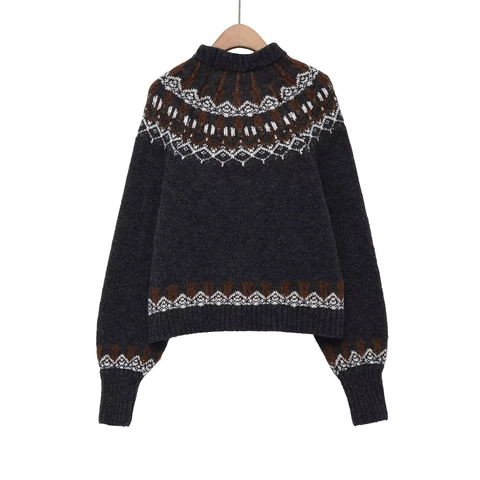 Suéter De Punto Vintage Fair Isle Para Mujer Manga Larga Jacquard Cuello Redondo Top Informal De Invierno