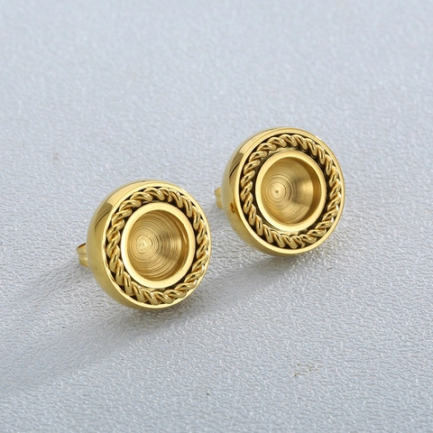 Stainless Steel Round Stud Earrings With Rope Edge Geometric Vintage Gold Elegant Jewelry For Women Fashion Piece