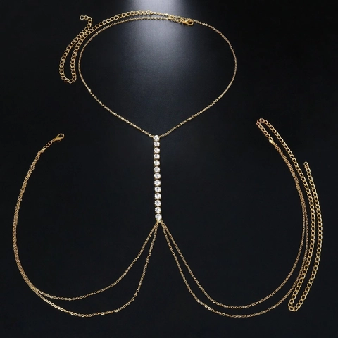 Elegant Rhinestone Inlaid Alloy Body Chain Dainty Multi Layer Y Shape Chest Necklace Chic Summer Party Accessory For Women