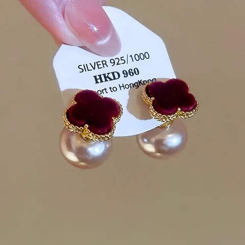 Orecchini A Lobo A Quadrifoglio Floccati Vintage Con Perno In Argento Sterling 925 E Goccia Di Perla Artificial Sintetica Gioielli Eleganti Per Donna