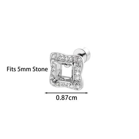 Vierkante Geometrische Kraakbeen Stud Met Zirkonia Ingelegde Koperen Zetting En Titanium Schroefsluiting