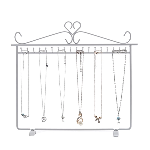 Iron Jewelry Display Stand Heart Shape Necklace Organizer Tabletop Metal Storage Rack With Hooks For Home Decor