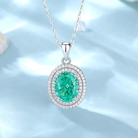 Collana con Ciondolo Ovale in Argento Sterling 925 per Donna Strass ad Alto Tenore di Carbonio Gioielli Eleganti Paraiba