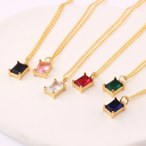 Rectangle Gemstone Pendant Necklace Brass Gold Plated INS Style Simple Elegant Accessory Jewelry For Women