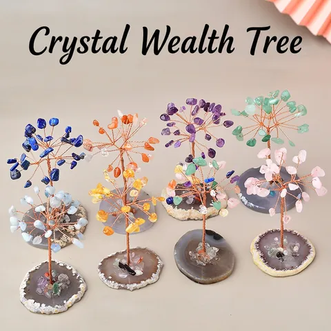 Mini Albero Dei Soldi In Cristallo Fatto A Mano Filo Di Rame Pietra Naturale Base Di Agata Decorazione Scrivania Feng Shui