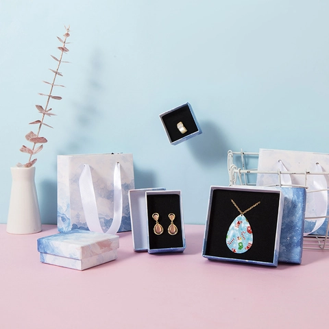 Watercolor Cloud Pattern Jewelry Box And Gift Bag For Necklace Earring Ring Paper Packaging Elegant Storage