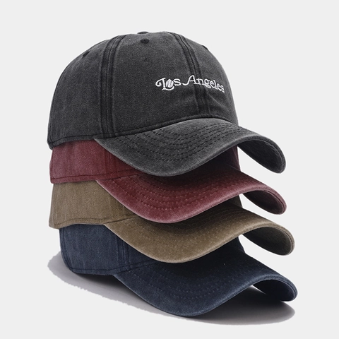 Vintage Washed Cotton Baseball Cap Los Angeles Letter Embroidery Adjustable Distressed Curved Brim Sun Hat For Men Women